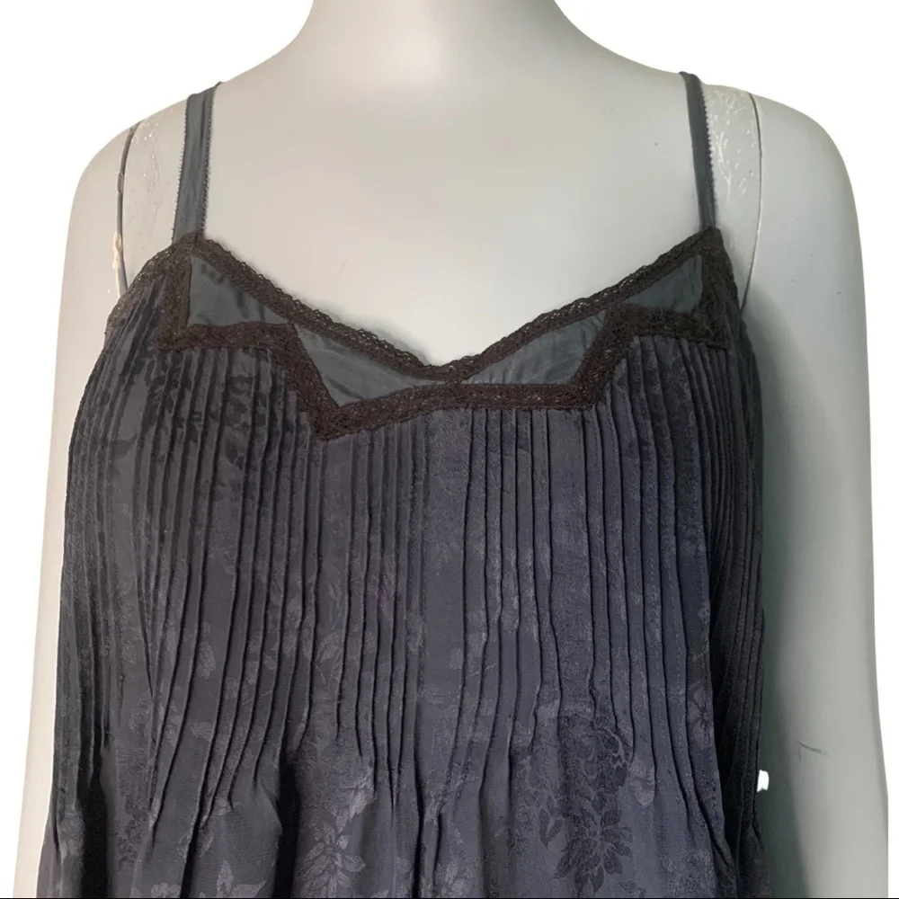 REBECCA TAYLOR 100% Silk Jacquard Blue Loose Fit Tank Size 8 - Picture 4 of 16